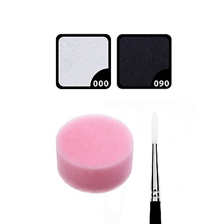 Aqua Make-up Set schwarz-weiß mit Schwamm und Pinsel