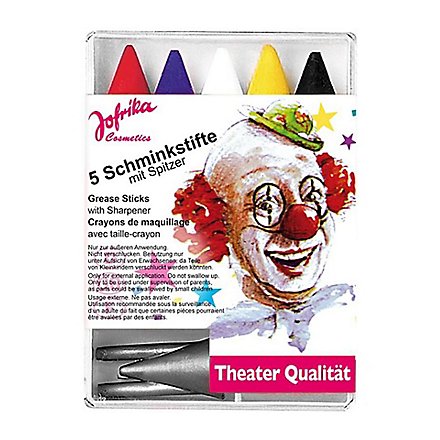 Fünf Karneval Schminkstifte mit Spitzer