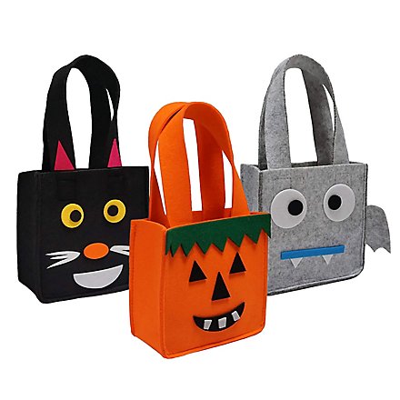 Halloween Trick or Treat Tasche 3er Set Kürbis, Katze und Fledermaus