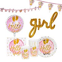 Baby party decoration set Hello Girl 28 pieces for 6 persons