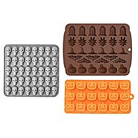 Halloween silicone moulds set mini skulls, pumpkins, Halloween characters for chocolates and gummy bears 3 pcs.