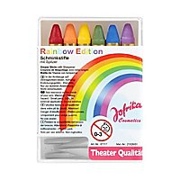 Six rainbow make-up pencils with sharpener
