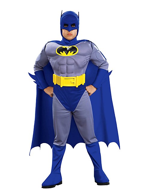 Narrenkiste Batman Kinderkostüm Mit Muskeln, Schwarz, Größe 10-12 Jahre – Inkl. Cape, Maske & Gürtel