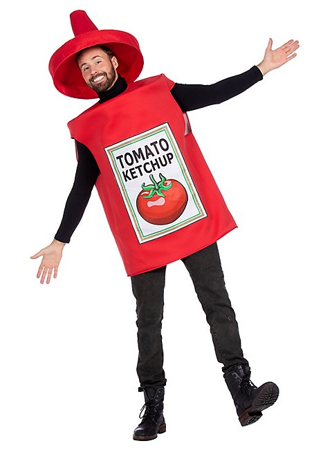 Tomaten-Kostüm Für Damen – Ketchup-Flasche Design, Rot, All-in-One, Bis Größe 46
