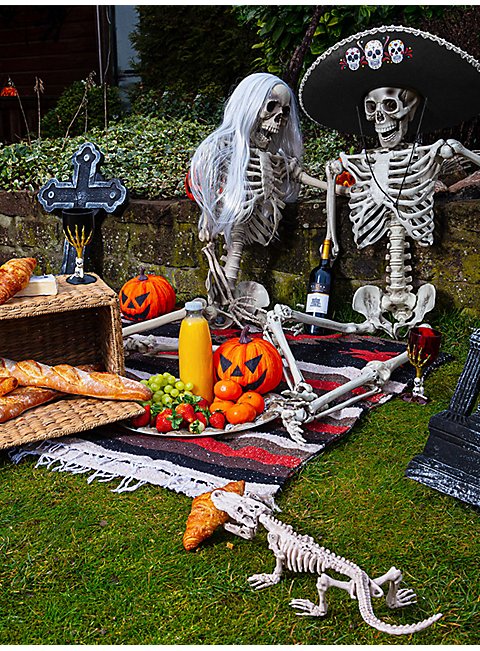 Deko Skelett mit Tablett - gruselige Halloween Deko für den Garten - Höhe  69 cm