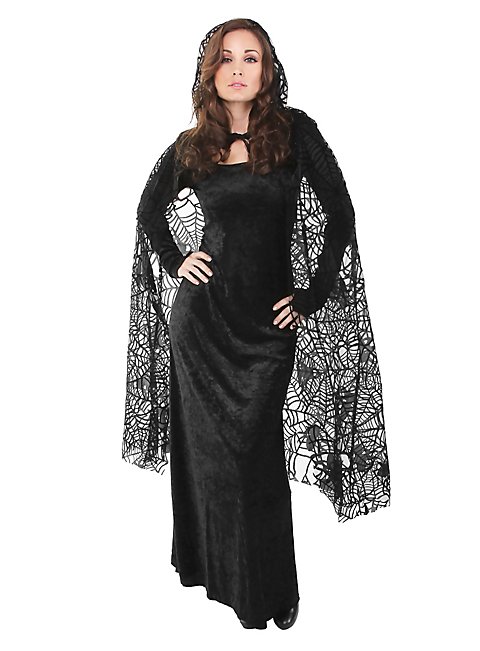 Schwarzer Spinnennetz Umhang - Halloween Kostüm Mit Spitzenmuster