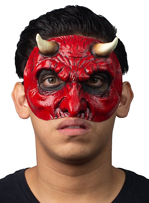 DEGUISE TOI Teufel Halbmaske Aus Latex – Rot Mit Hörnern, Für Halloween & Mottopartys