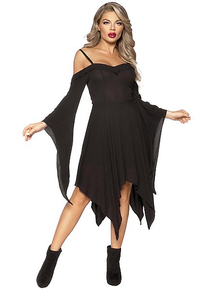 Black In Love Abito Lungo Gotico Con Maniche A Trombetta E Spalle Scoperte – Perfetto Per Halloween O Serate Rock