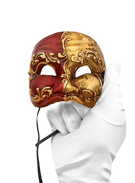 Arlecchino piccolo rosso oro maschera veneziana in miniatura