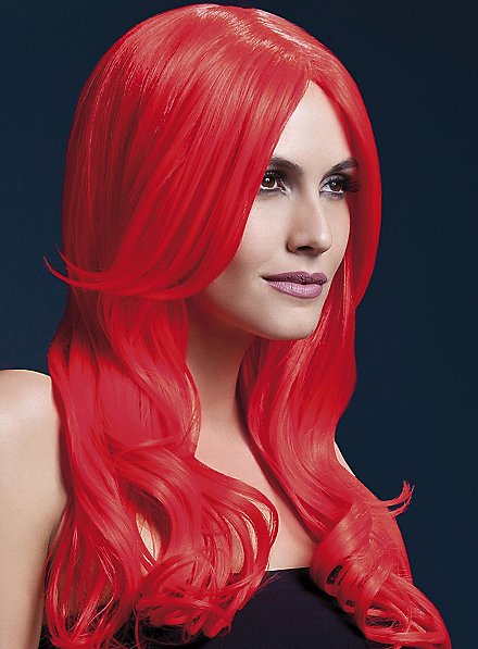 Beach Waves wig neon-red, center parting