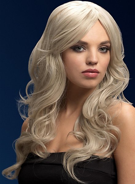 Beach Waves wig white blond, side parting