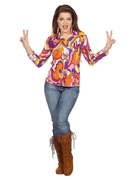 Blouse années 70 Orchidée psychédélique