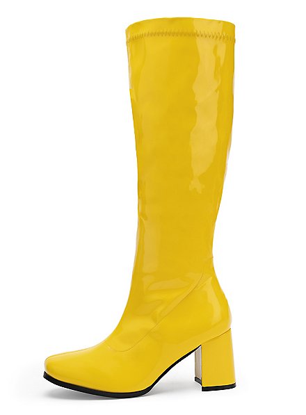 Botas De Caña Estrecha Charol Elástico Amarillo