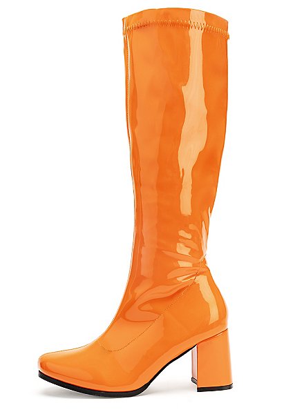 Bottes rétro en vinyle stretch orange