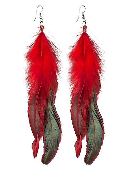 Boucles d'oreilles rouges en plumes d'indien