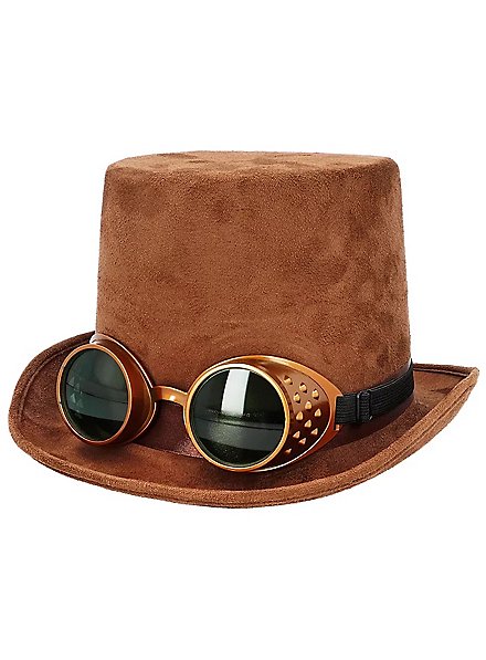 Cappello a cilindro marrone con occhiali