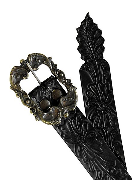Ceinture en cuir noir à motifs floraux