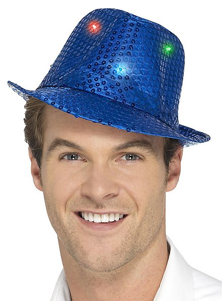 Chapeau à paillettes LED bleu