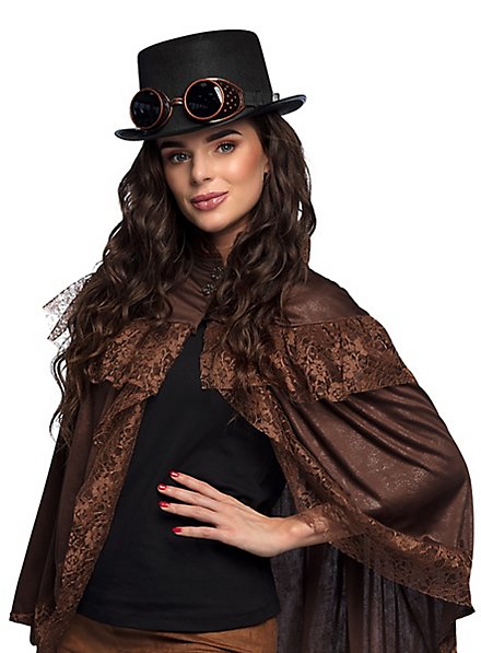 Chapeau Haut-de-forme Steampunk Gothique - Avec Lunettes Amovibles - Taille 56-58 Cm - Pour Déguisement Halloween, Cosplay