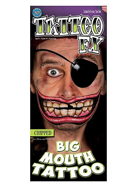 Chipped Big Mouth Temporary Tattoo - maskworld.com