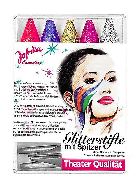 Cinque matite trucco glitterate con temperino