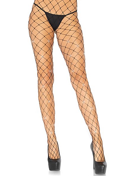 Coarsely Meshed Fishnet Pantyhose with Rhinestones