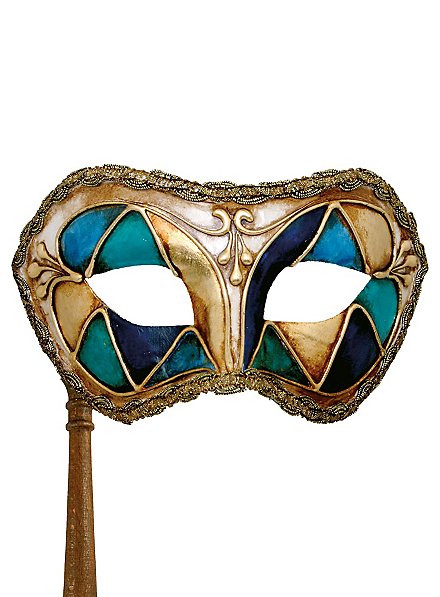 Colombina arlecchino blu con bastone - Venezianische Maske