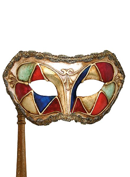 Colombina arlecchino multicolore con bastone - Venezianische Maske