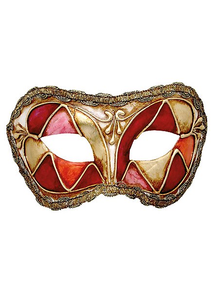 Colombina Arlecchino Rød - Venetiansk Maske