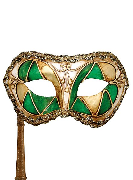 Colombina arlecchino verde con bastone - masque vénitien