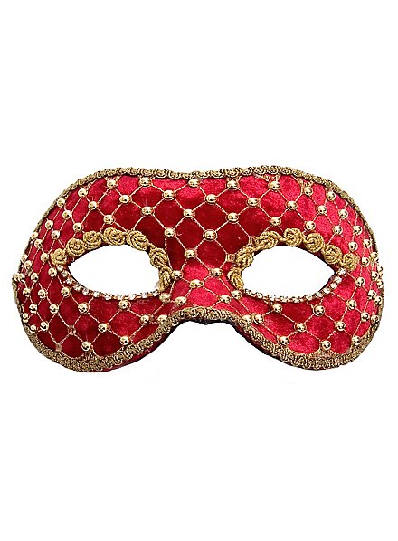 Colombina Fløjl Rød Guld Venetiansk Maske