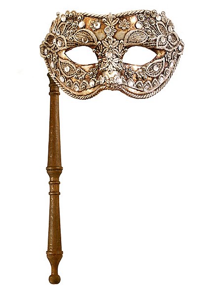 Colombina macrame argento con bastone - Venetian Mask - maskworld.com