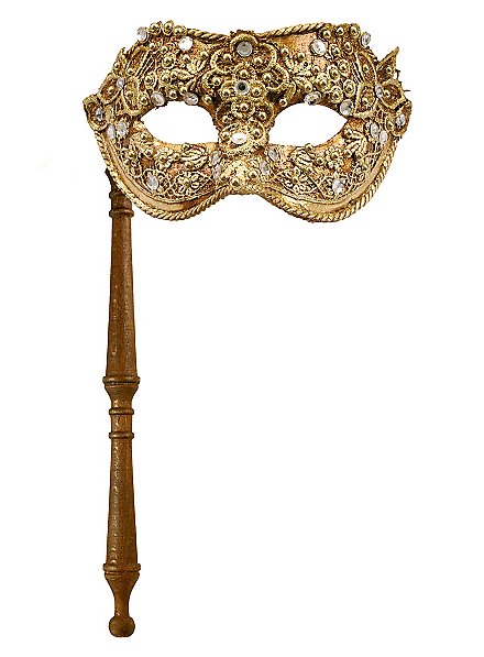Colombina macrame oro con bastone - Venetian Mask - maskworld.com
