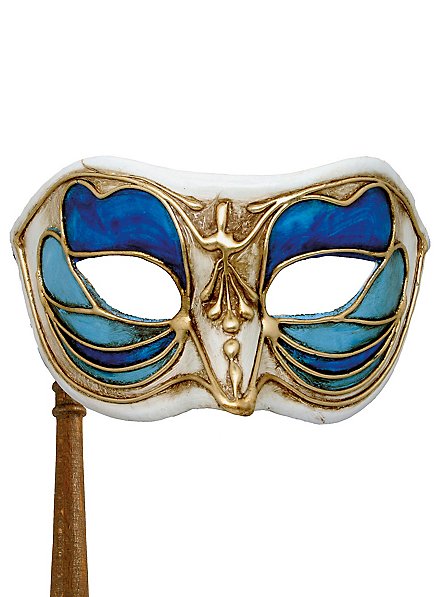 Colombina Monica blu bianco con bastone - Venezianische Maske