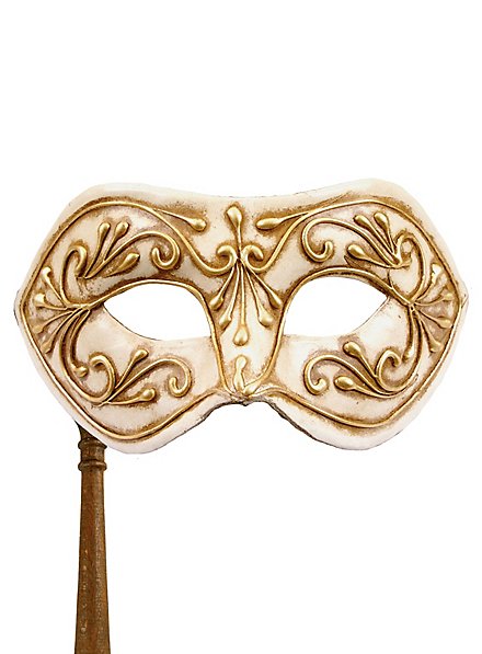 Colombina Monica oro bianco con bastone - Venezianische Maske