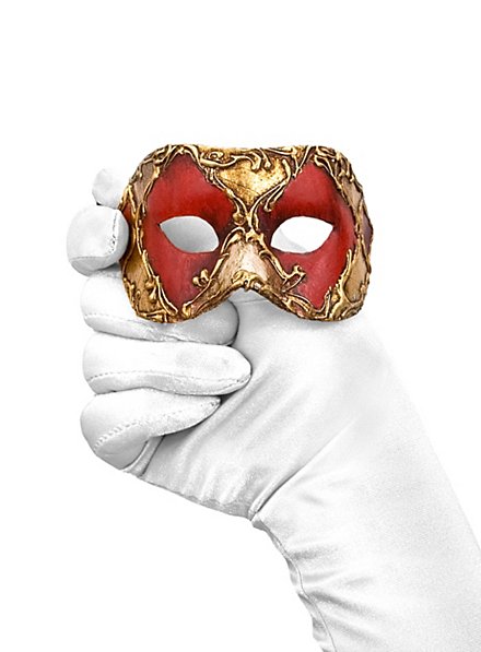 Colombina piccolo scacchi rosso oro maschera veneziana in miniatura