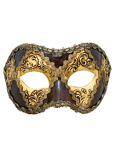 Colombina scacchi oro cuoio occhi stucco - Venezianische Maske