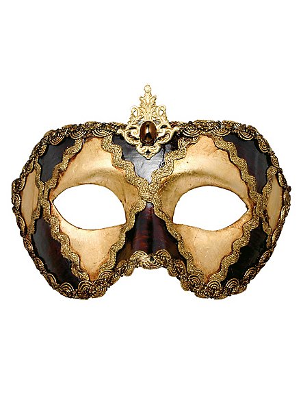 Colombina scacchi oro cuoio - Venezianische Maske