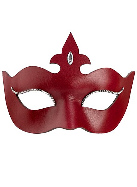 Venezianische Ledermaske Colombina Spiona – Handgefertigt, Rot, Mit Halteband (ca. 23x10 Cm)