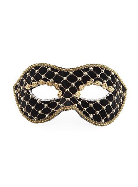 Colombina velluto nero oro Venezianische Maske