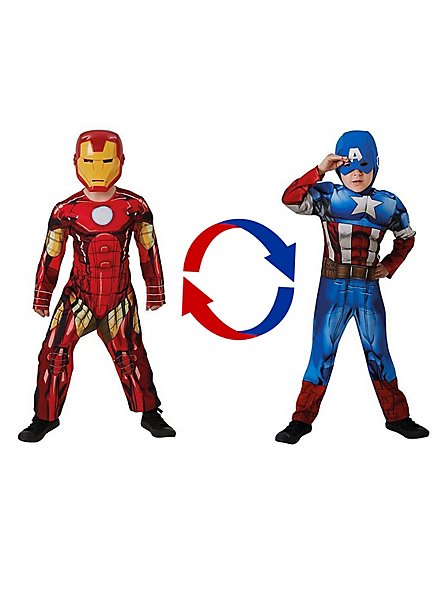 Combinaison réversible Iron Man & Captain America pour enfants avec deux masques