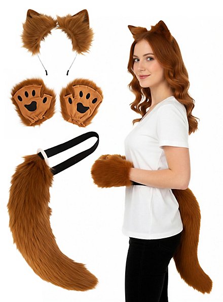 Disfraz De Zorro 3 Piezas – Máscara, Cola Y Orejas De Peluche Falso, Ideal Para Cosplay, Carnaval Y Fiestas Temáticas