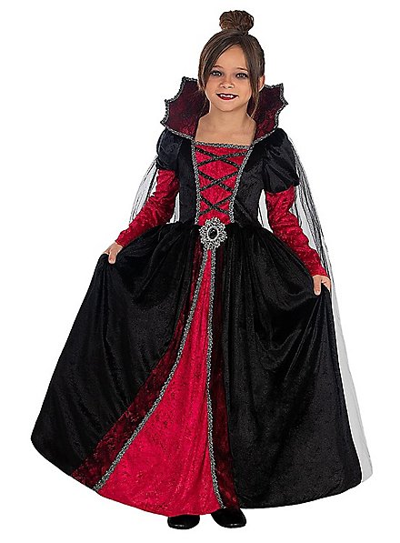 Costume Da Vampira Per Bambina GEMVIE – Vestito Rosso E Nero Con Colletto – Taglie 3-12 Anni
