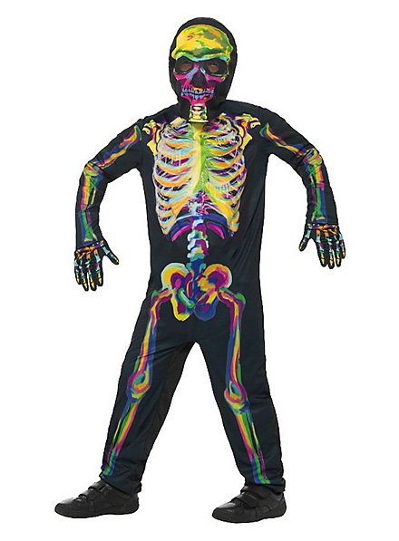 Costume enfant de squelette lumineux aux couleurs vives
