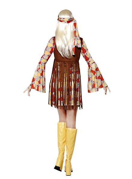 Déguisement Années 60 Groovy Smiffys - Robe Marron, Gilet Imprimé, Bandeau - Taille Unique Femme