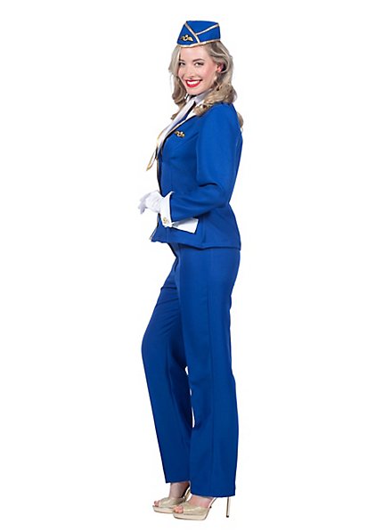 Déguisement Hôtesse De L'Air Bleue Grande Taille Femme XXL – Costume Complet Avec Jupe, Veste, Chapeau Et Foulard