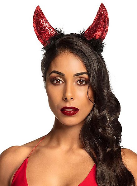 Red Willbond 8 Pieces Devil Horns Headband Halloween Glitter Hairband Devil Horn Hair Hoop 
