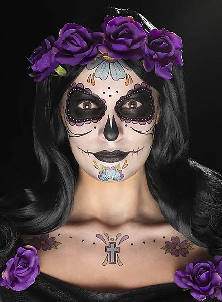 Dia de los Muertos make-up set black-purple