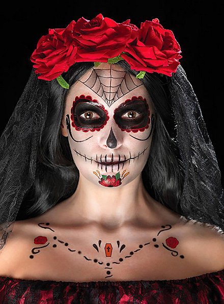Dia de los Muertos make-up set black-red