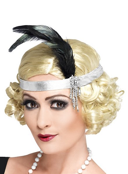 Diadema Años 20 Plateada Con Plumas